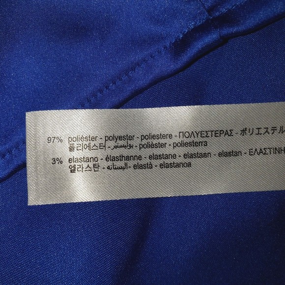 NWT Zara Sz M Satin Effect Blue Mini Dress Tie Front Long Sleeve Collared Deep V - Picture 12 of 15